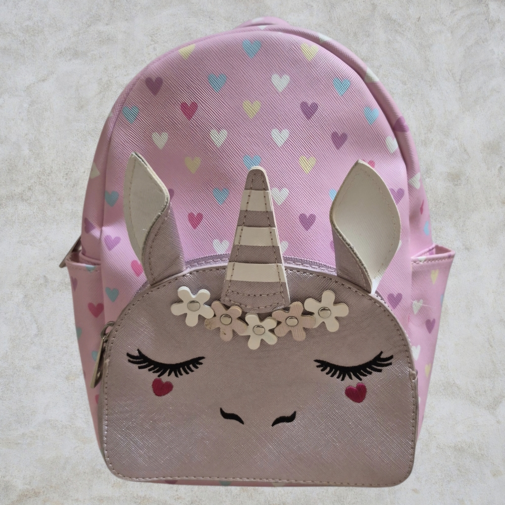 Under One Sky Pink Heart Printed Unicorn Backpack